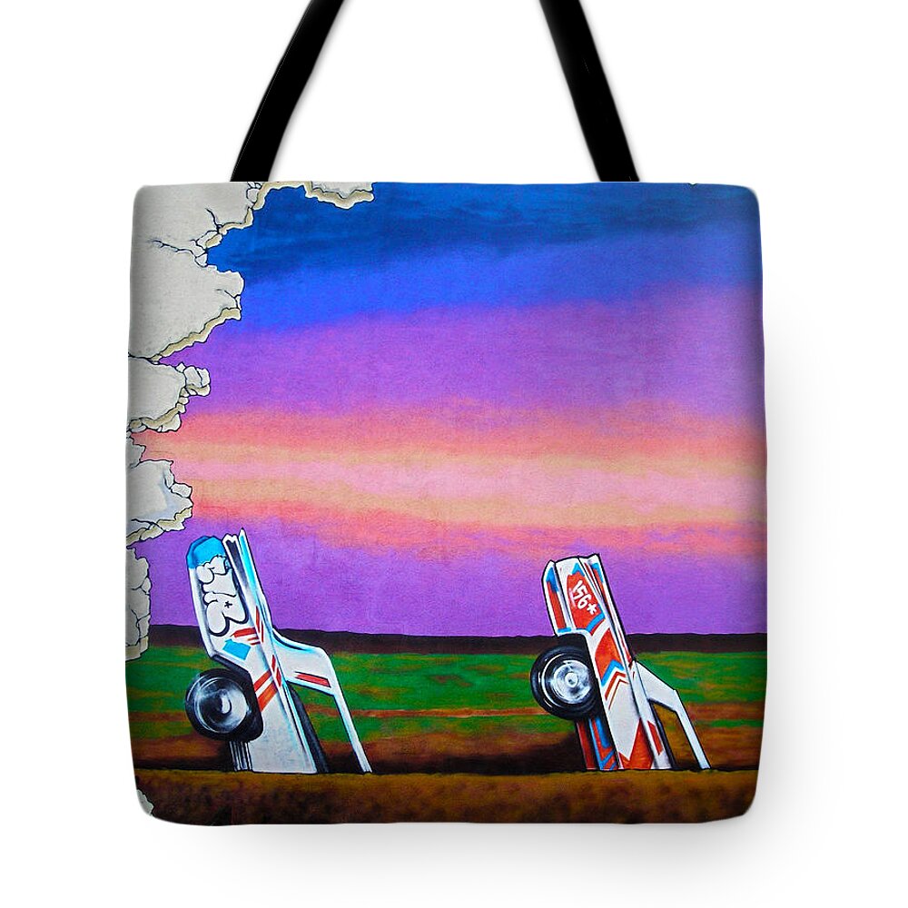Paint Tote Bag featuring the photograph Cadillac Ranch - Montreal by Juergen Weiss
