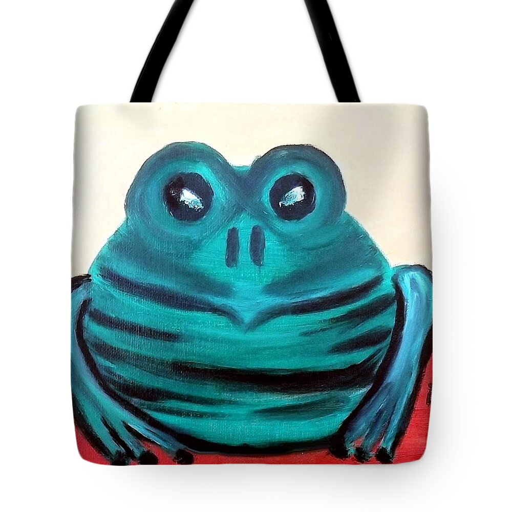 Frog Artwork Prints Tote Bag featuring the painting Contented Male Frog #1 by Margaret Harmon
