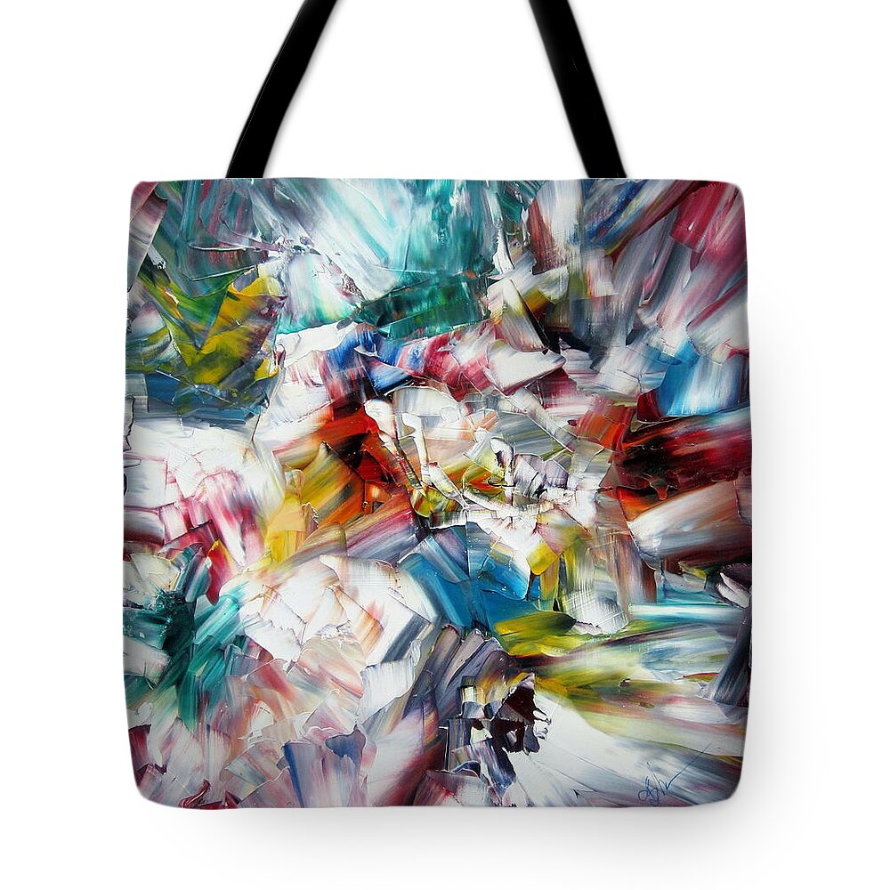 Abstract Tote Bag featuring the painting Crystal layers by Kathy Sheeran
