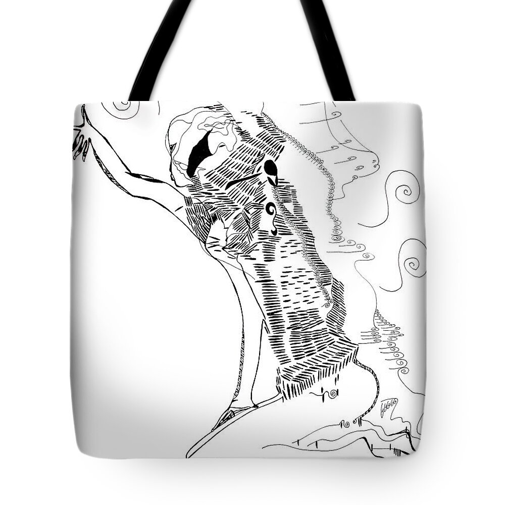 Jesus Tote Bag featuring the drawing Dinka dance - South Sudan #1 by Gloria Ssali