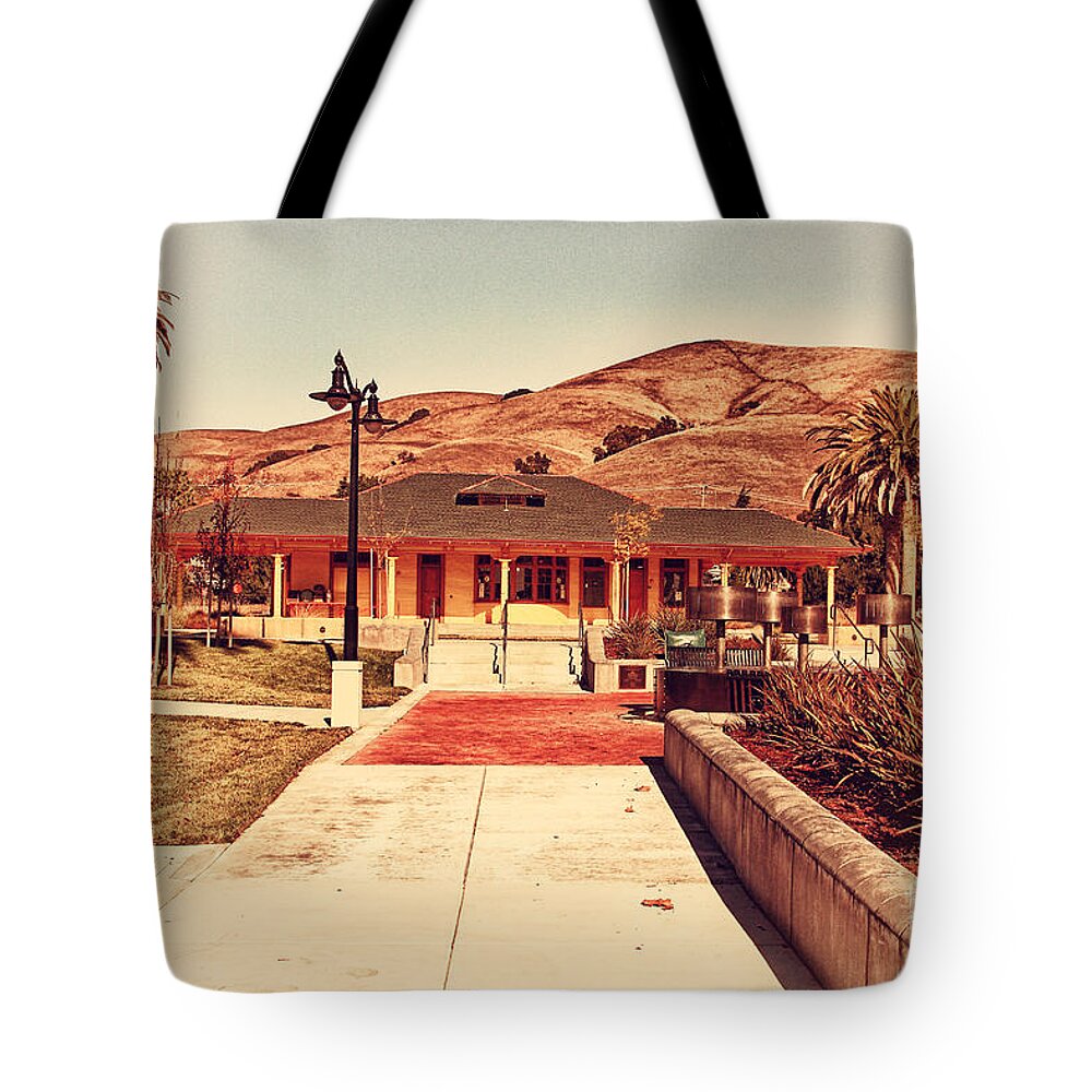 Retro Tote Bag featuring the photograph Historic Niles District in California Near Fremont . Niles Depot Museum and Niles Town Plaza.7D10697 #1 by Wingsdomain Art and Photography