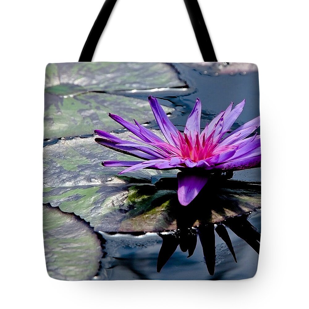 Lily Pad Tote Bag featuring the photograph Lily Pad With Flower by Athena Mckinzie