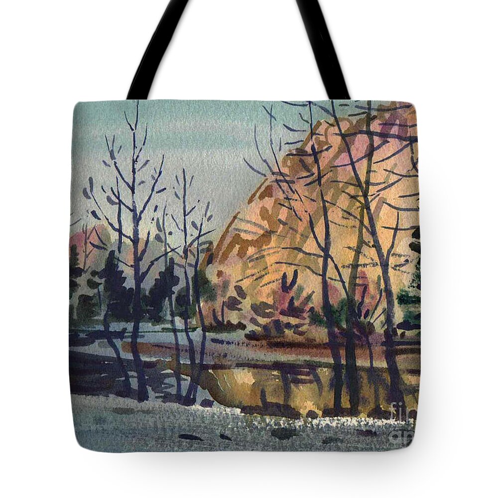 Merced Tote Bag featuring the painting Merced River in Winter by Donald Maier