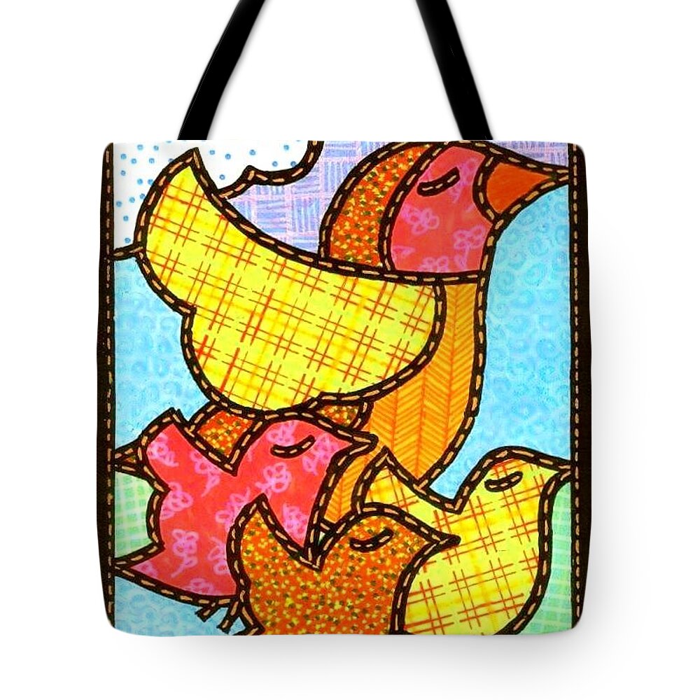 Bird Tote Bag featuring the painting Mom and the Kids by Jim Harris