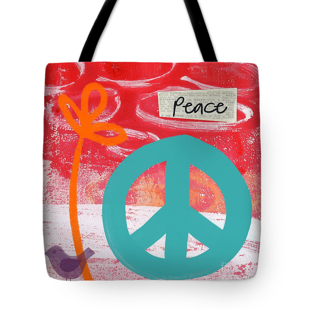 Abstract Tote Bag featuring the mixed media Peace by Linda Woods