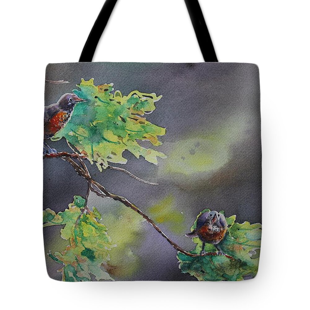 Robin Tote Bag featuring the painting Ready for Take Off by Ruth Kamenev