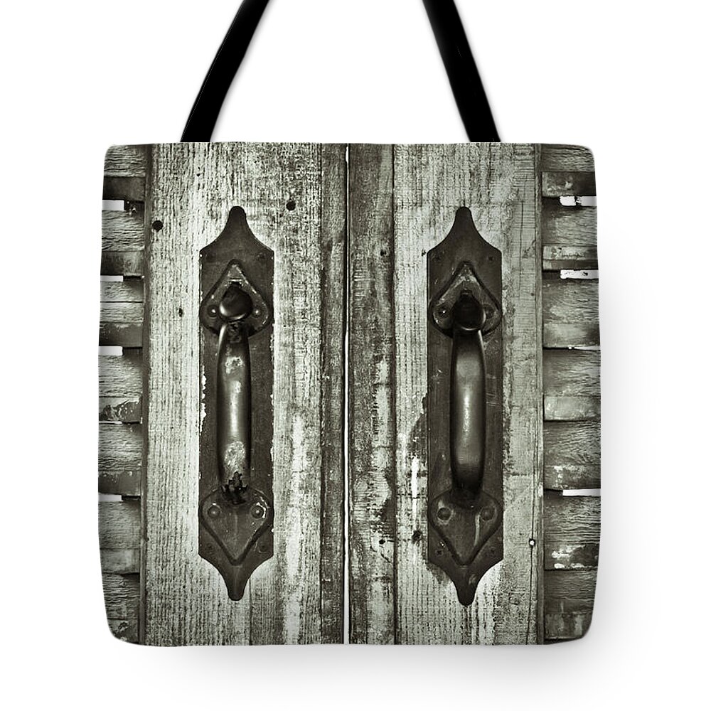 Architecture Tote Bag featuring the photograph Shutters #1 by Tom Gowanlock
