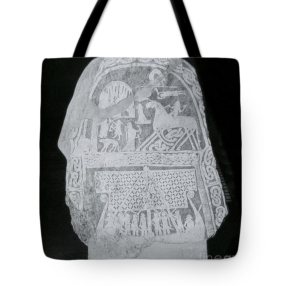 Norse Tote Bag featuring the photograph Stele Depicting Norse Mythology #1 by Photo Researchers