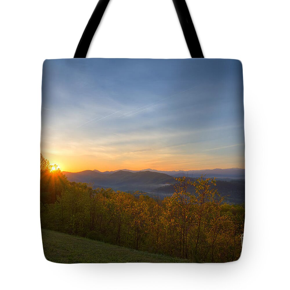 Smoky Mountains Tote Bag featuring the photograph Sun peeks in Smokys #1 by Sue Karski