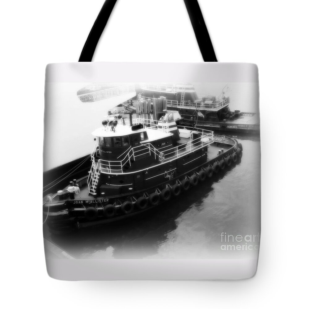 Tug Black And White Tote Bag featuring the photograph Tug #2 by Kristine Nora