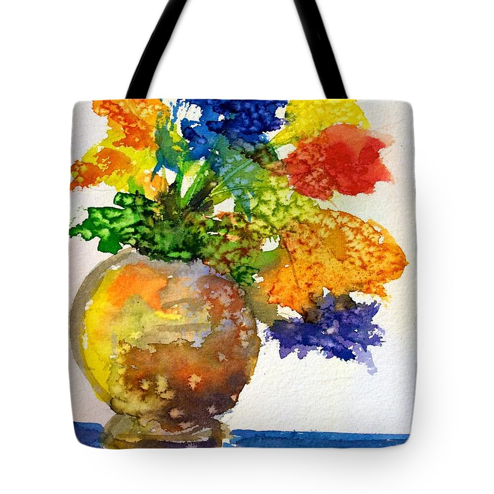Vase Tote Bag featuring the painting Vase with Flowers #1 by Frank SantAgata