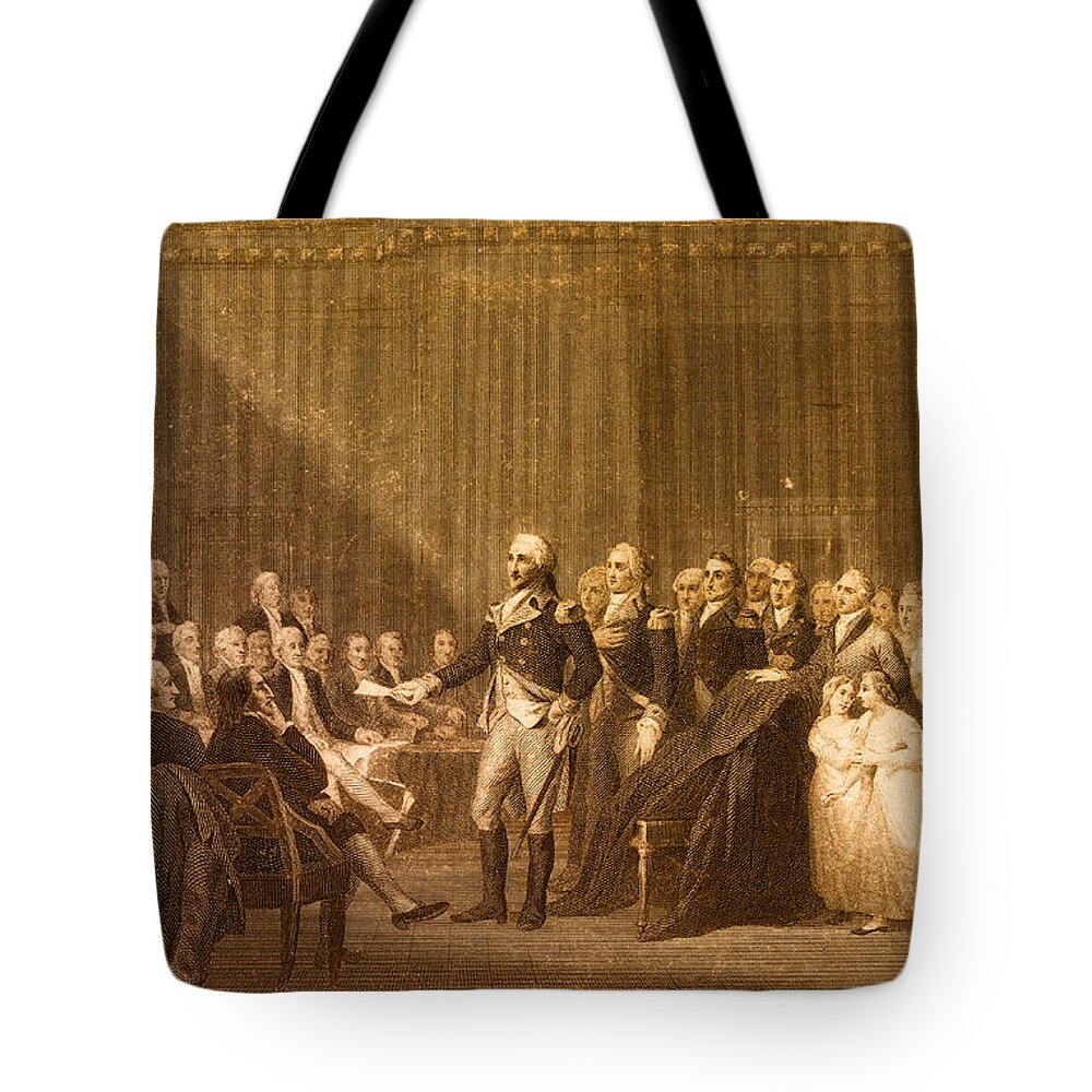 George Washington Tote Bag featuring the photograph Washington Resigning His Commission #1 by Photo Researchers