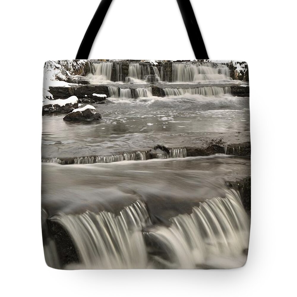 Cascade Tote Bag featuring the photograph Waterfalls With Fresh Snow Thunder Bay #1 by Susan Dykstra