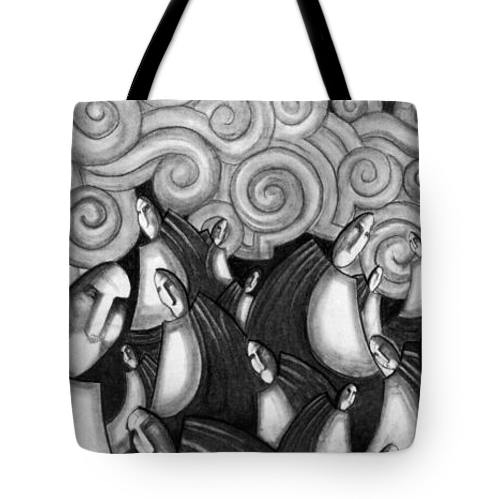 Art Tote Bag featuring the drawing Waves by Myron Belfast
