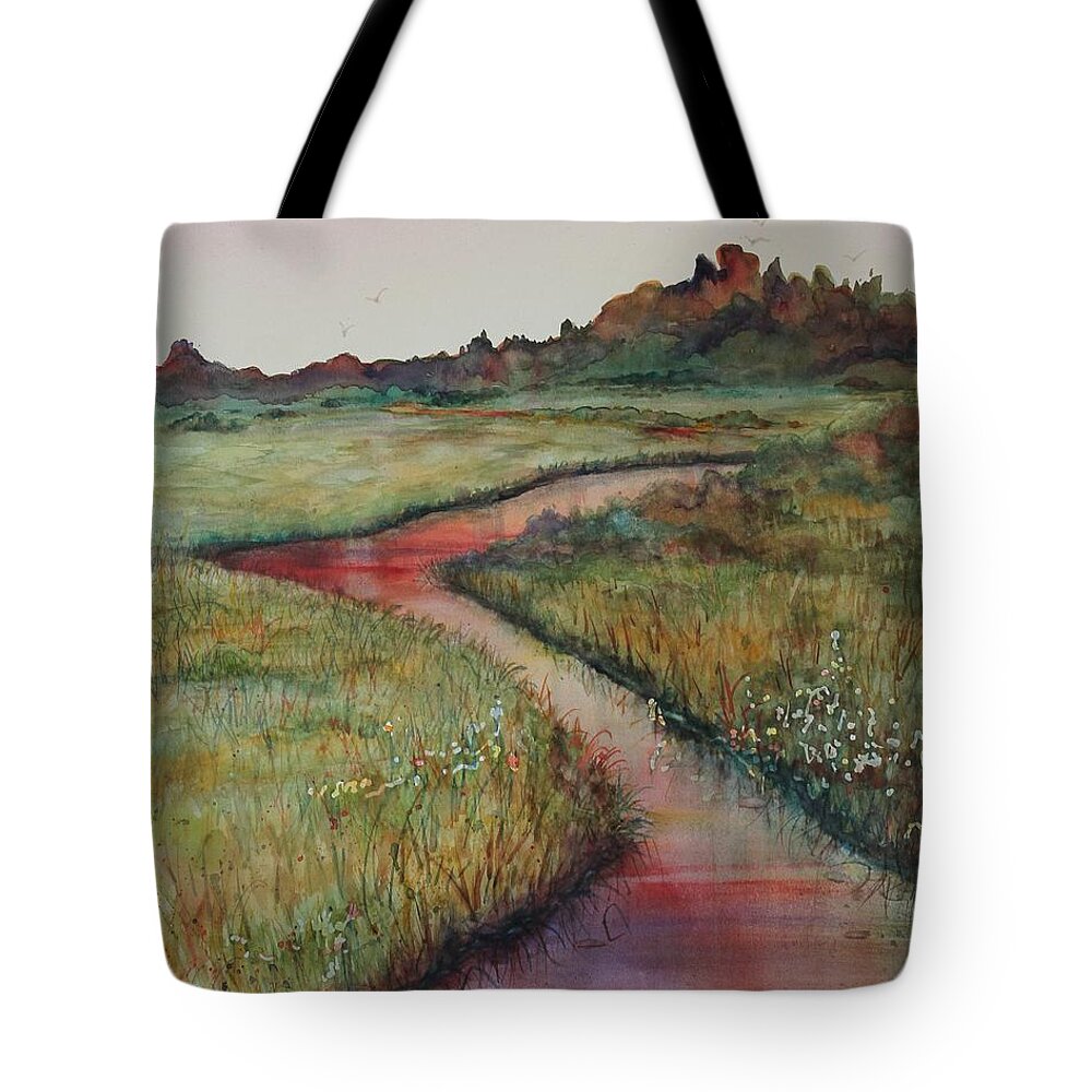 Marsh Tote Bag featuring the painting Wetlands by Ruth Kamenev