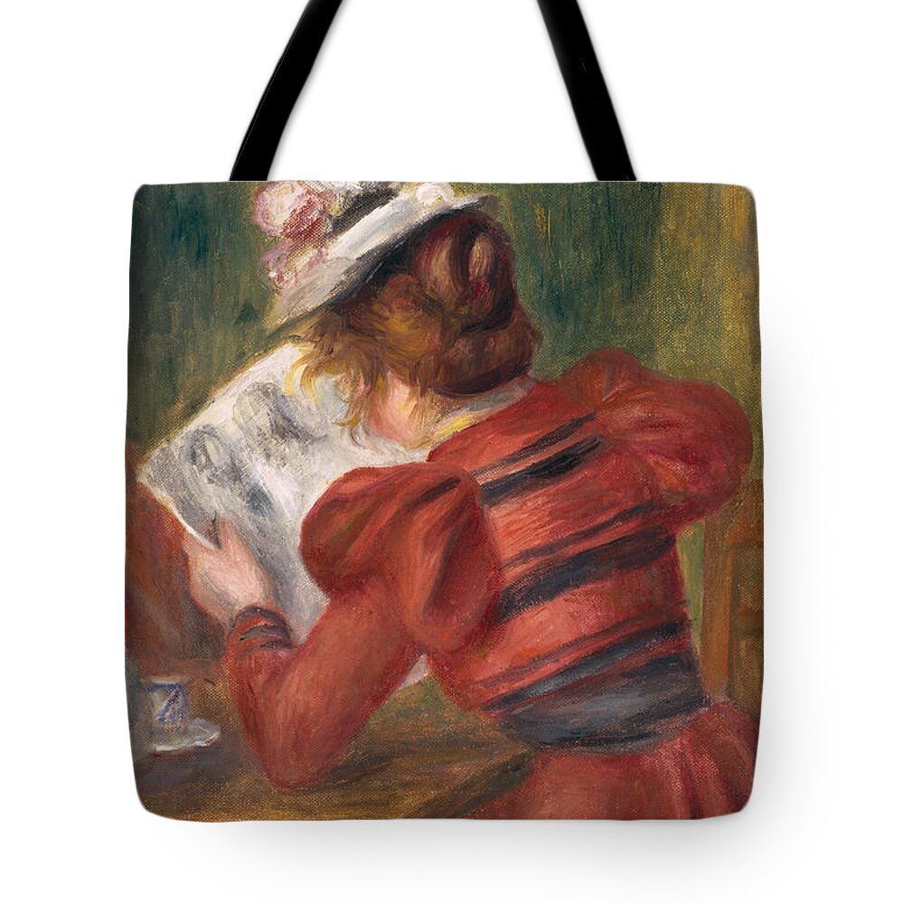 Young Tote Bag featuring the painting Young Girl Reading by Pierre Auguste Renoir