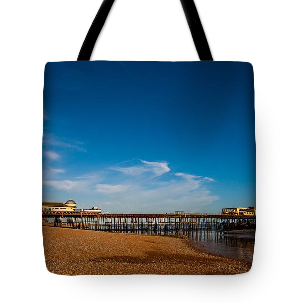 Beach Tote Bag featuring the photograph Hastings Pier #18 by Dawn OConnor
