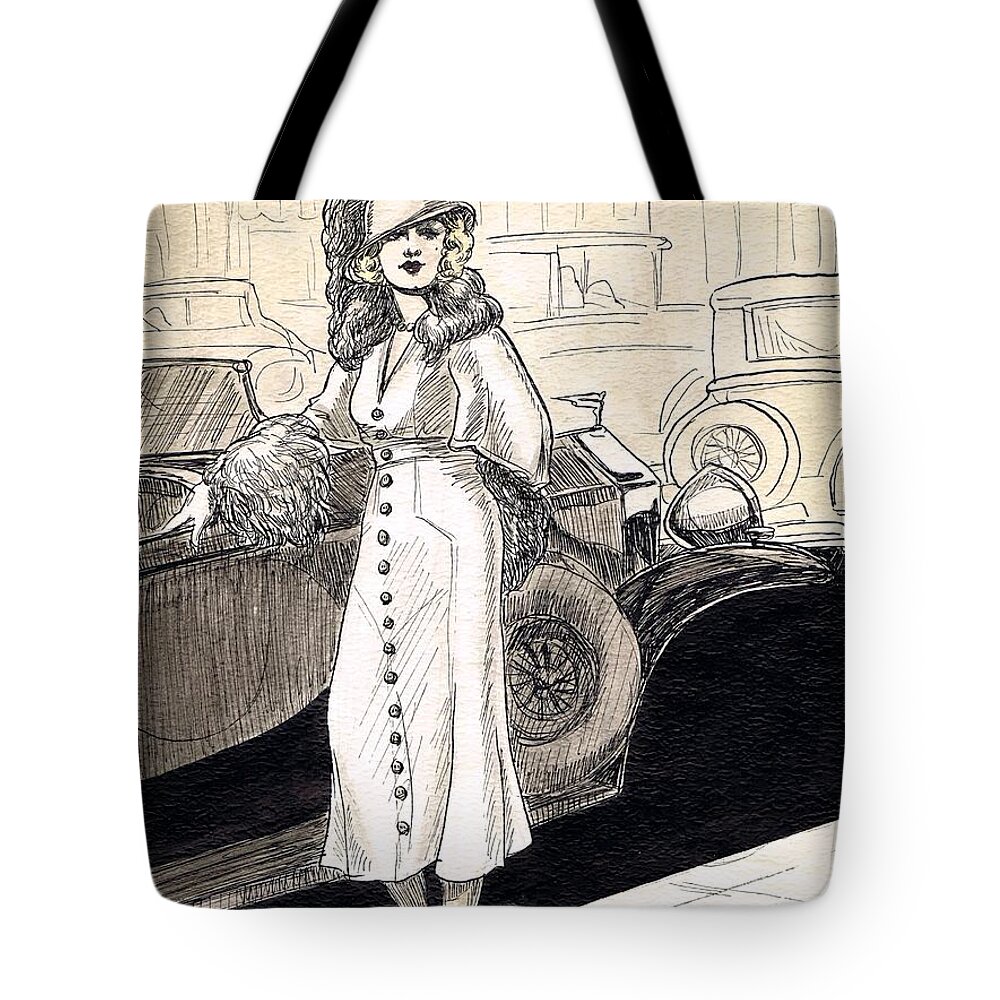Woman Tote Bag featuring the drawing 1932 by Mel Thompson