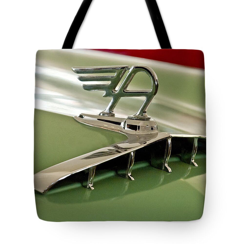 1957 Austin Cambrian 4 Door Saloon Tote Bag featuring the photograph 1957 Austin Cambrian 4 Door Saloon Hood Ornament by Jill Reger