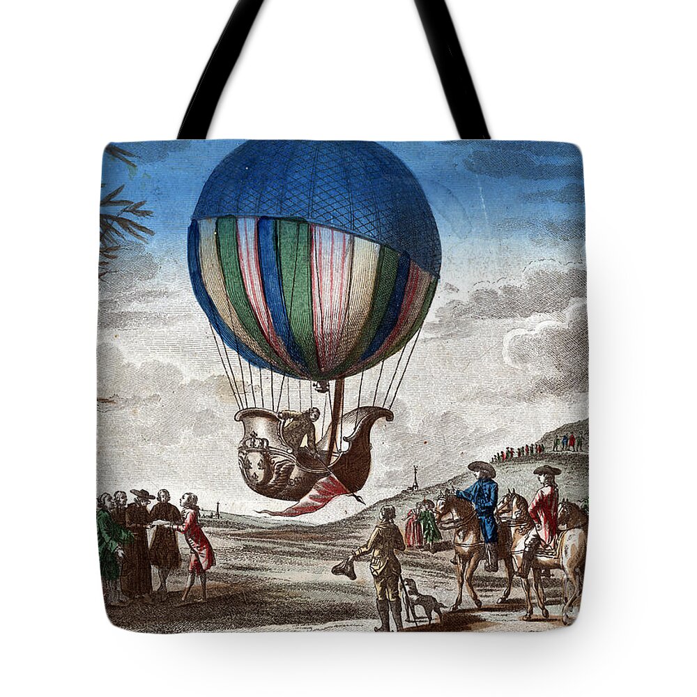 Technology Tote Bag featuring the photograph 1st Manned Hydrogen Balloon Flight, 1783 by Photo Researchers