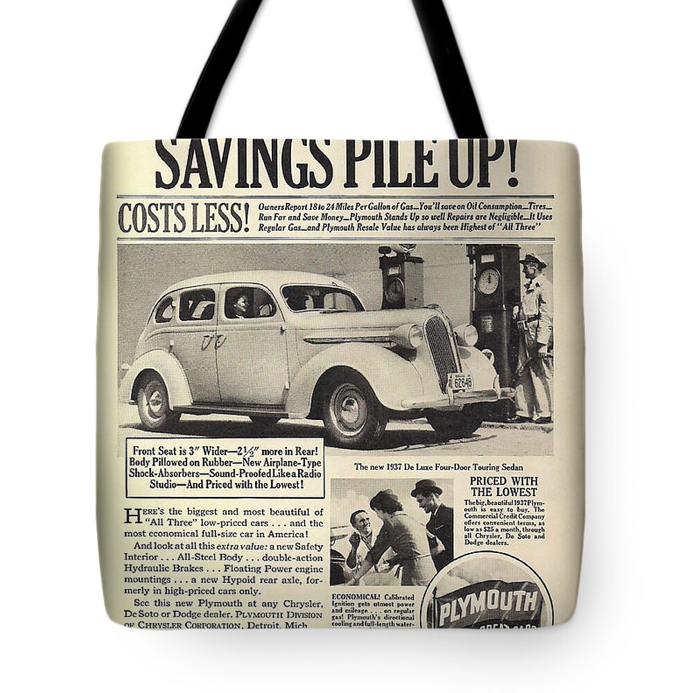 1937 Plymouth Tote Bag by Georgia Fowler - Pixels