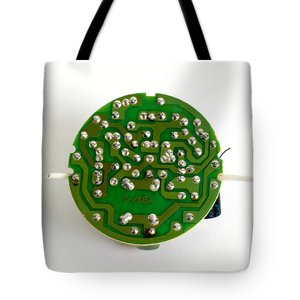 Circuit Board Tote Bag featuring the photograph Circuit Board Of Light Bulb #2 by Photo Researchers, Inc.