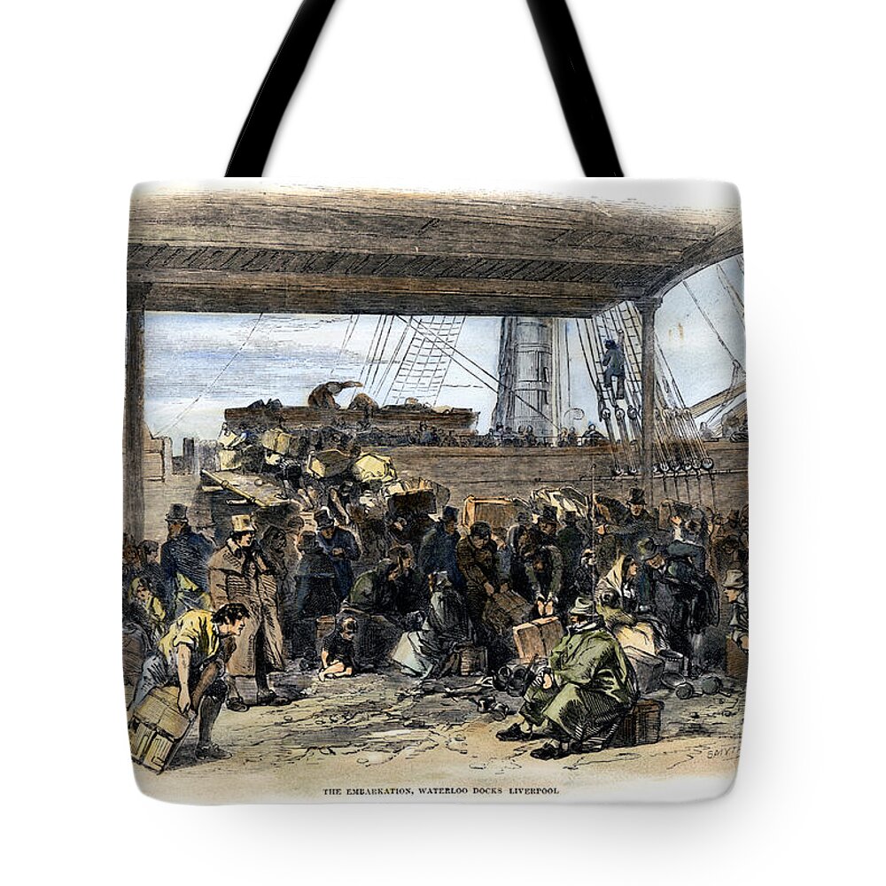 1850 Tote Bag featuring the drawing Irish Immigrants, 1850 #6 by Granger