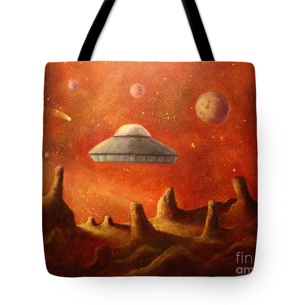Ufos Tote Bag featuring the painting Mysterious Planet by Rand Burns