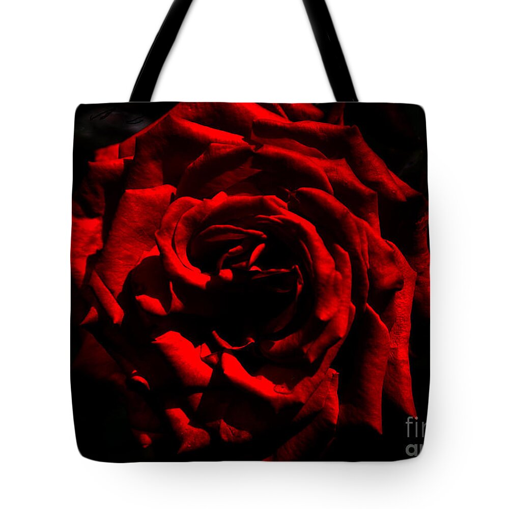 Red Rose Tote Bag featuring the photograph red #2 by Milena Boeva
