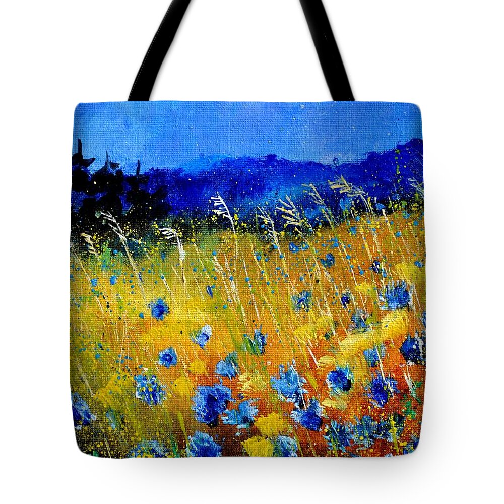 Flowers Tote Bag featuring the painting Blue cornflowers by Pol Ledent