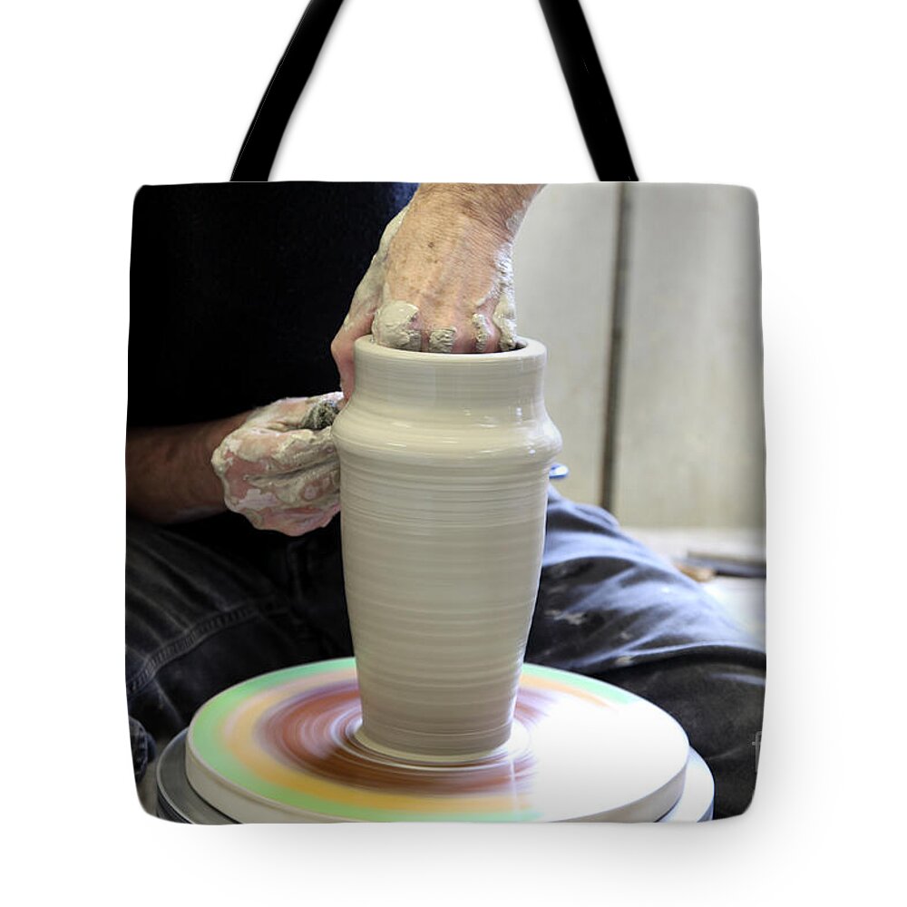 Clay Tote Bag featuring the photograph Pottery Wheel, Sequence #8 by Ted Kinsman