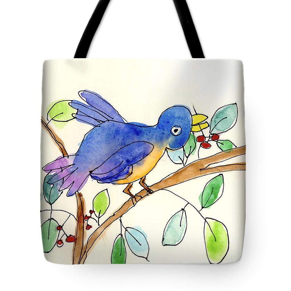 Bird Tote Bag featuring the painting A Bird by Elsa Fleisher Age Eight