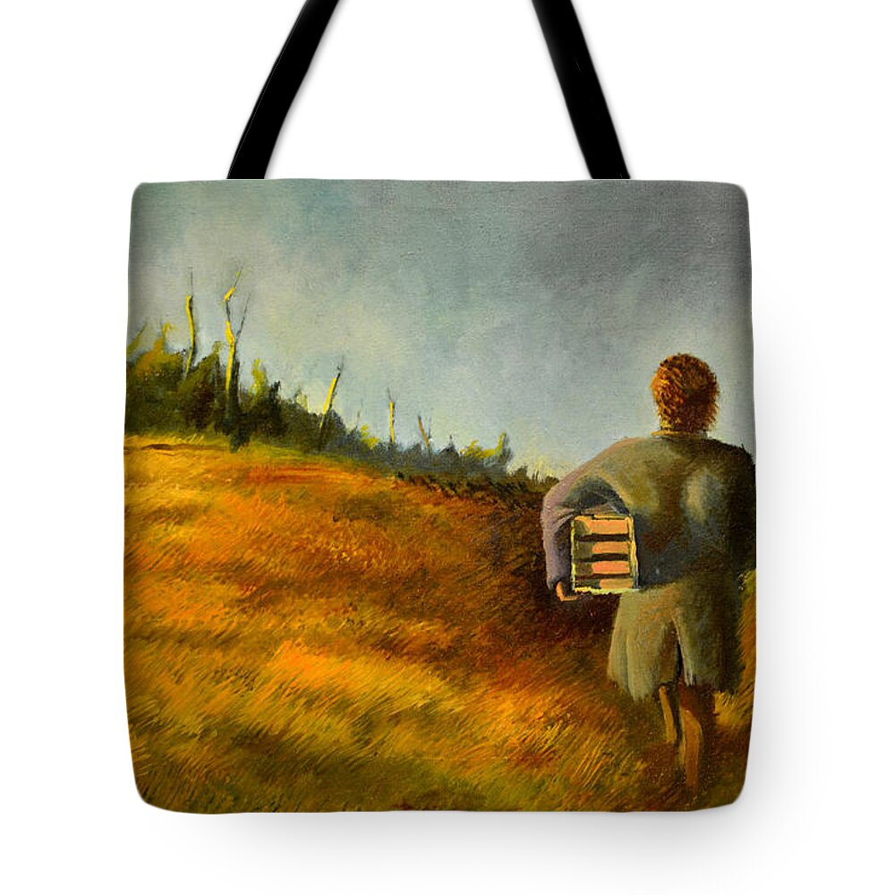 Box Tote Bag featuring the painting A Box and Figure by Christopher Shellhammer
