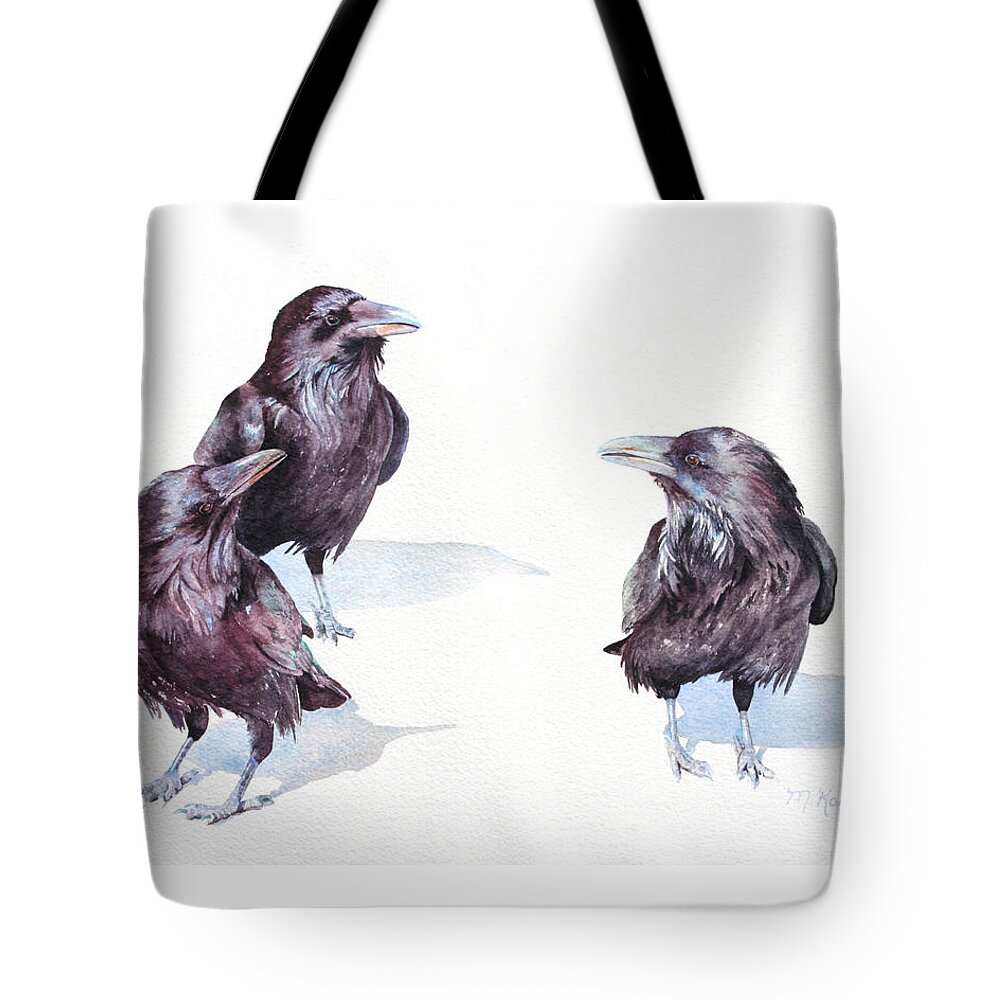 Birds Tote Bag featuring the painting A Conspiracy of Ravens by Marsha Karle