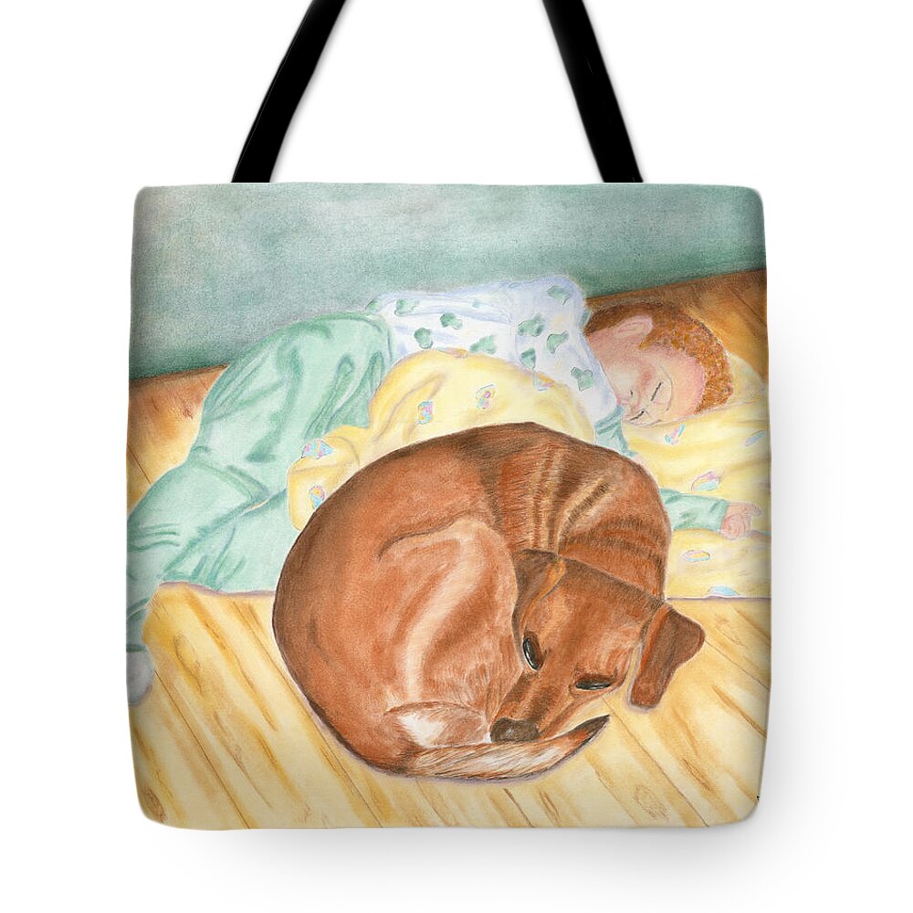 Baby Tote Bag featuring the painting A Dog and Her Boy by Arlene Crafton