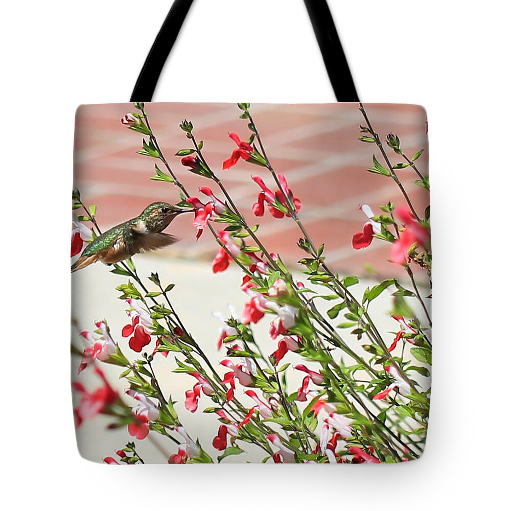 Red Tote Bag featuring the photograph A Garden Delight by Heidi Smith