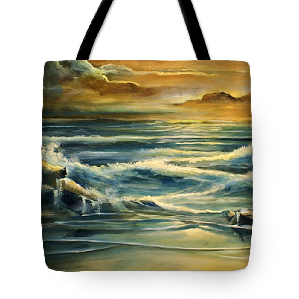 Seascape Tote Bag featuring the painting 'A peaceful moment' by Michael Lang
