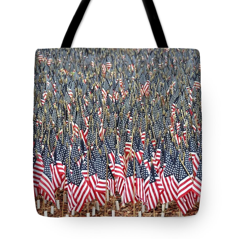 American Flag Tote Bag featuring the photograph A Thousand Flags by John Black