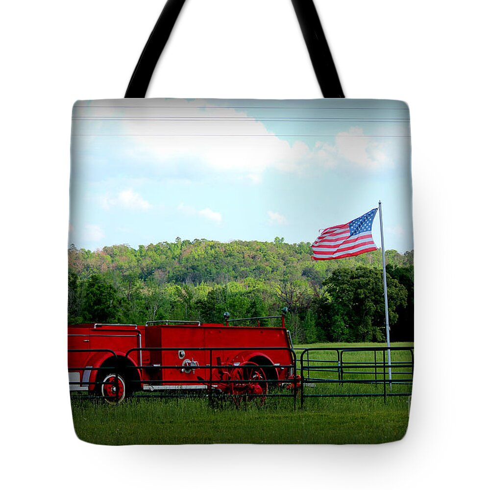 Old Fire Engines Tote Bag featuring the photograph A Tribute to the Fireman by Kathy White