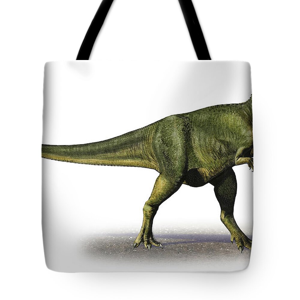 Horizontal Tote Bag featuring the digital art Abelisaurus Comahuensis, A Prehistoric by Sergey Krasovskiy