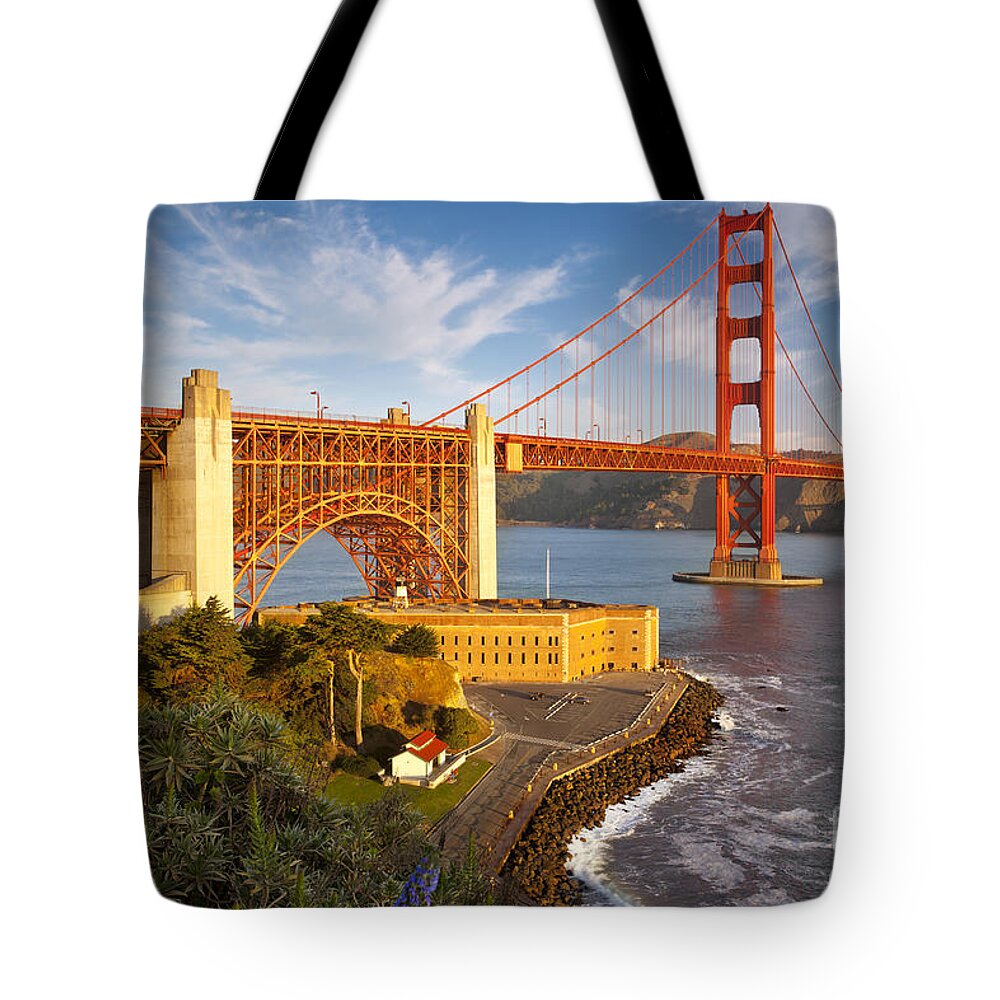 Golden Gate Bridge Tote Bag featuring the photograph Above the Golden Gate Bridge - San Francisco California by Brian Jannsen