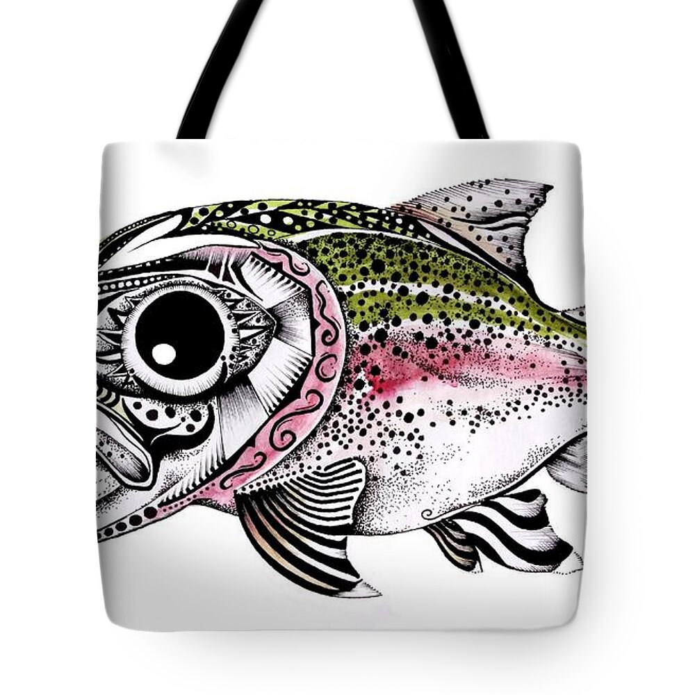 Rainbow Trout Tote Bag featuring the painting Abstract Alaskan Rainbow Trout by J Vincent Scarpace