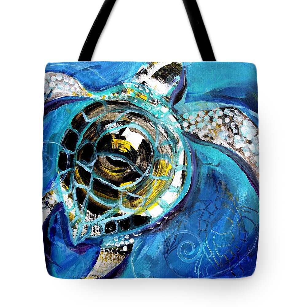 Sea Turtle Tote Bag featuring the painting Abstract Sea Turtle in C Minor by J Vincent Scarpace