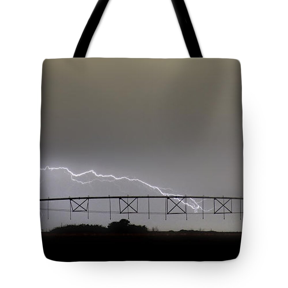 Agricultural Tote Bag featuring the photograph Agricultural Irrigation Lightning Bolts by James BO Insogna