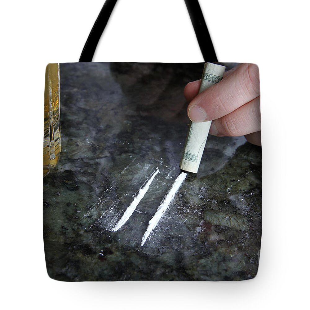 Beverage Tote Bag featuring the photograph Alcohol And Cocaine by Photo Researchers