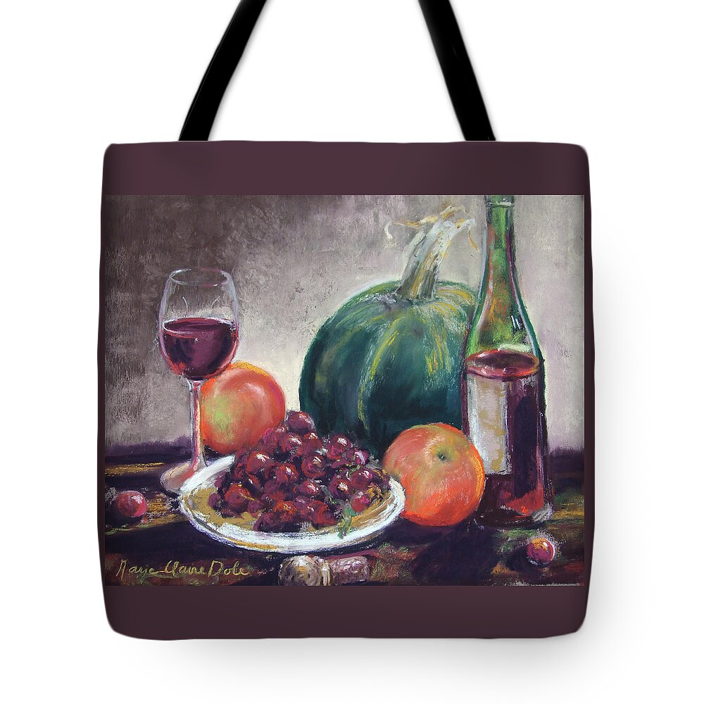 Still Life Tote Bag featuring the painting Wine and Grapes by Marie-Claire Dole