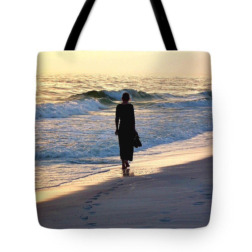 Young Woman Walking Tote Bag featuring the photograph Alone at the Edge by Patricia Haynes