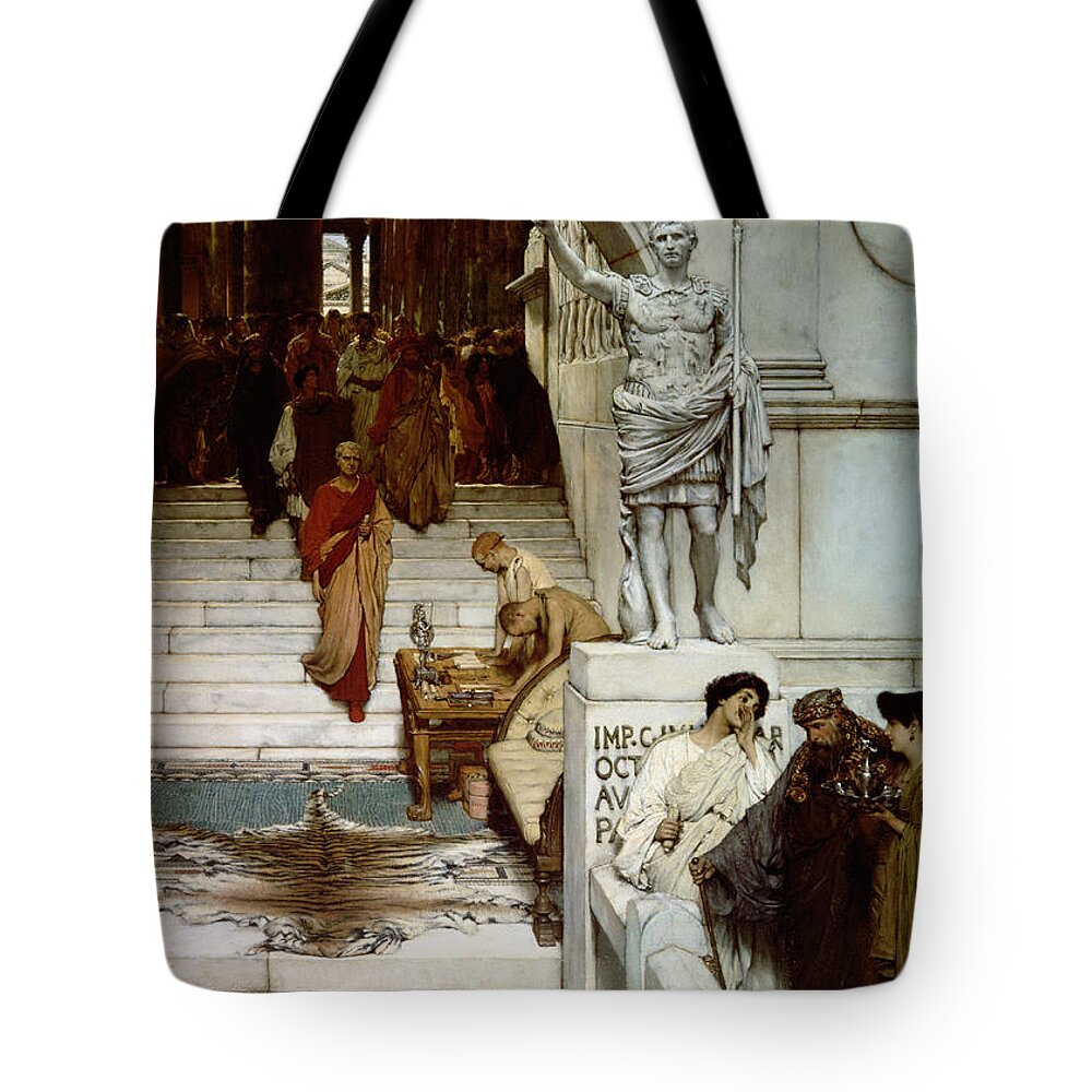 Audience Tote Bag featuring the painting An Audience at Agrippa's by Lawrence Alma-Tadema