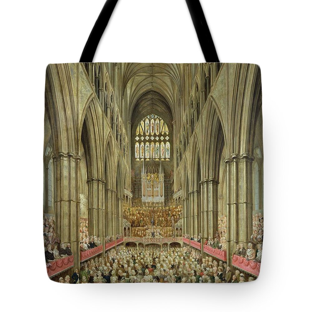 Interior Tote Bag featuring the painting An Interior View of Westminster Abbey on the Commemoration of Handel's Centenary by Edward Edwards