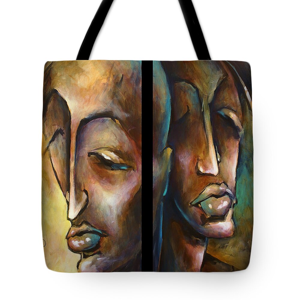 Urban Art Tote Bag featuring the painting 'Angels of Deception' by Michael Lang
